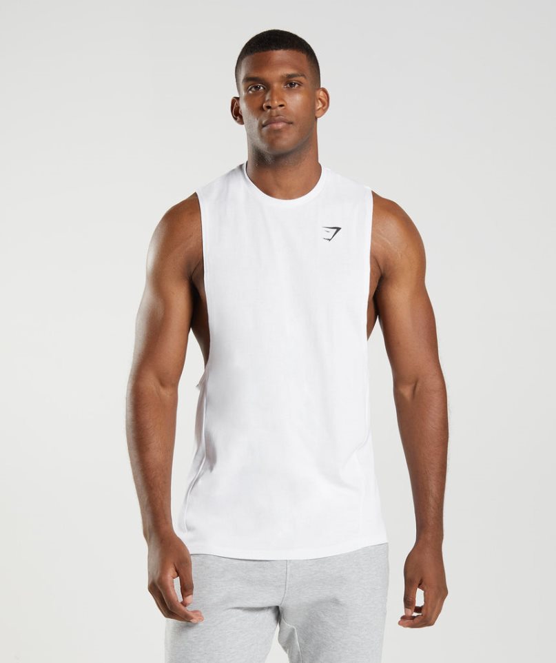 Men\'s Gymshark React Drop Arm Tanks White | CA 61ND57